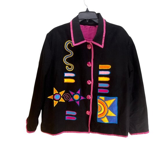 Allure Womens Star Embroidered Button Blazer Size XL Black Long Sleeve Tribal - Picture 1 of 9